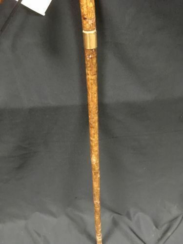 Antique Victorian Wood Walking stick horn tip gold filled collar knob end -(6619