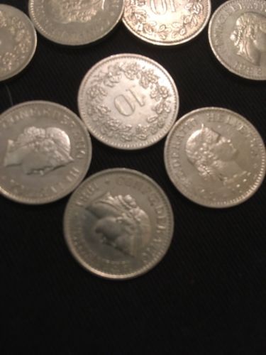 Switzerland 7 x 10 RAPPEN COIN + 1 x 5 Rappen - HELVETICA. 1960's & 1980's - (2820)