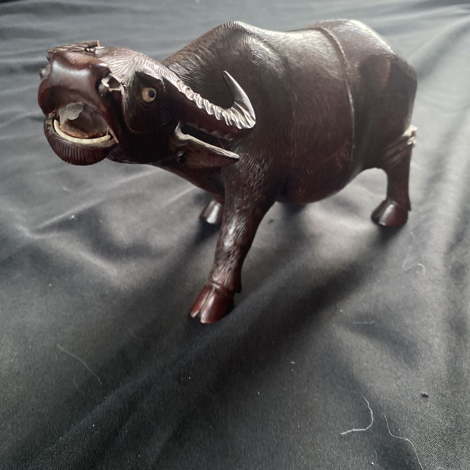 Late 19th century Chinese hardwood carved water buffalo or oxen Signed - (9404)