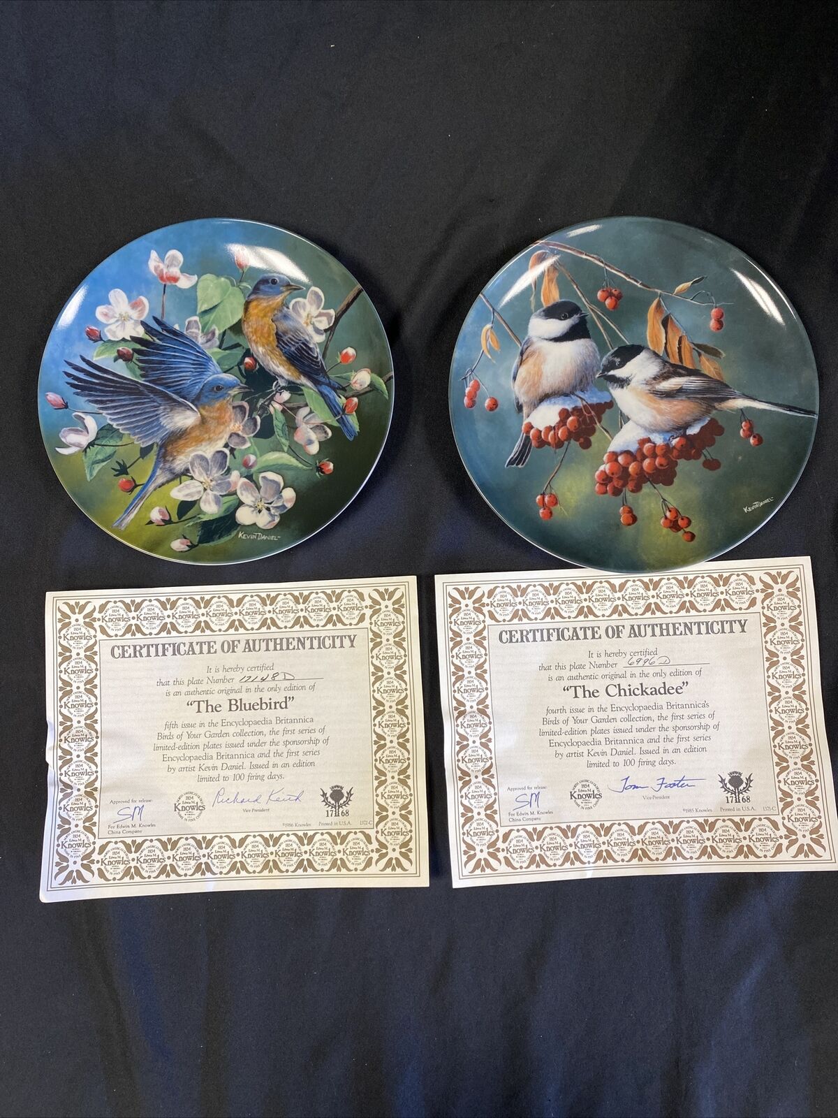 Knowles 1985 Birds in Your Garden Plates x 2 The Chickadee & The Bluebird (7835