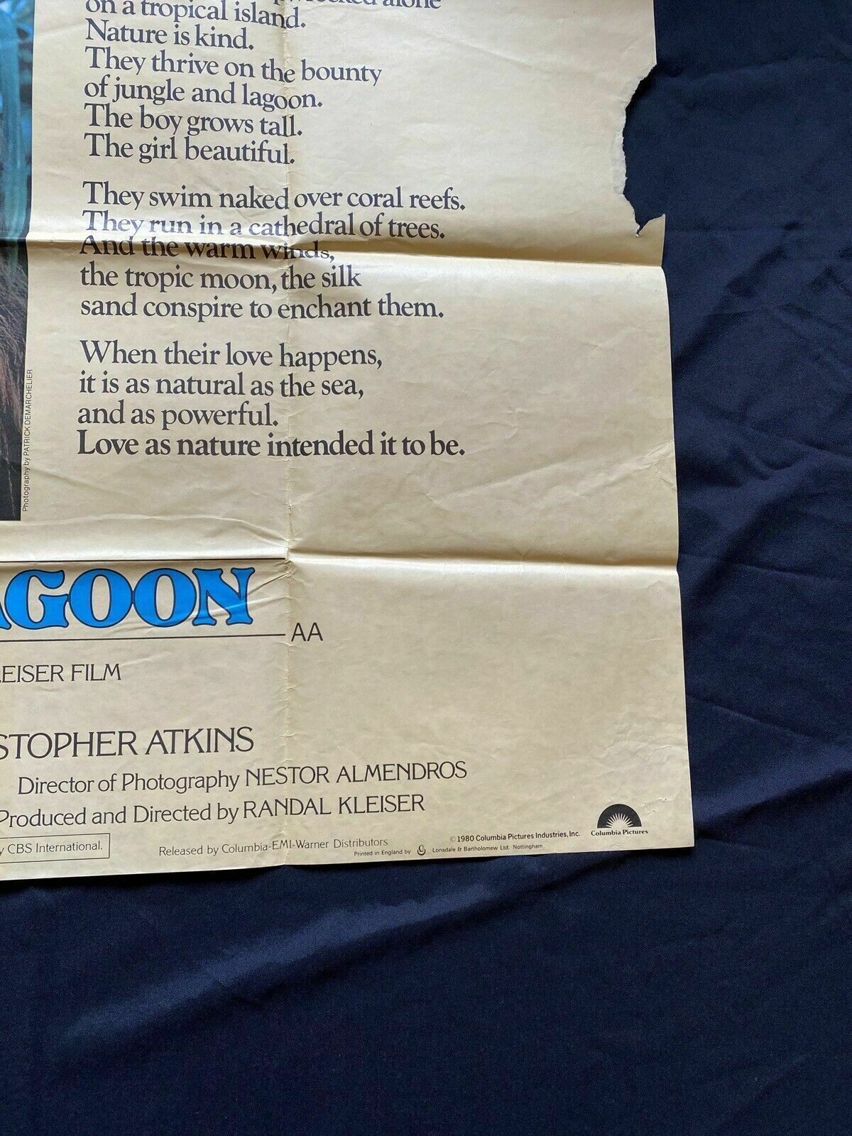 ORIGINAL UK QUAD POSTER - The Blue Lagoon 1980 -  30" x 40" - (6590)