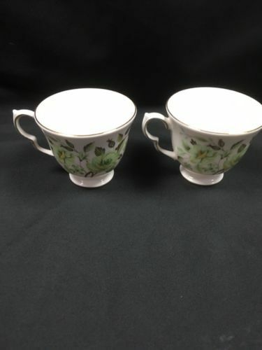 Colclough Bone China SEDGLEY  Pattern 8648 Green Havers - 2 x tea cups -(2761)