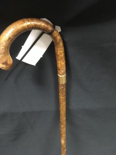 Antique Victorian Wood Walking stick horn tip gold filled collar knob end -(6619