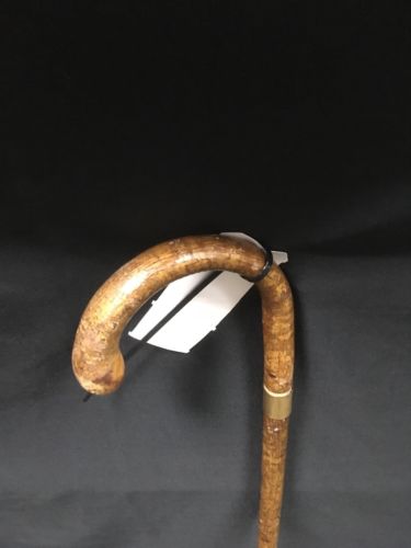 Antique Victorian Wood Walking stick horn tip gold filled collar knob end -(6619