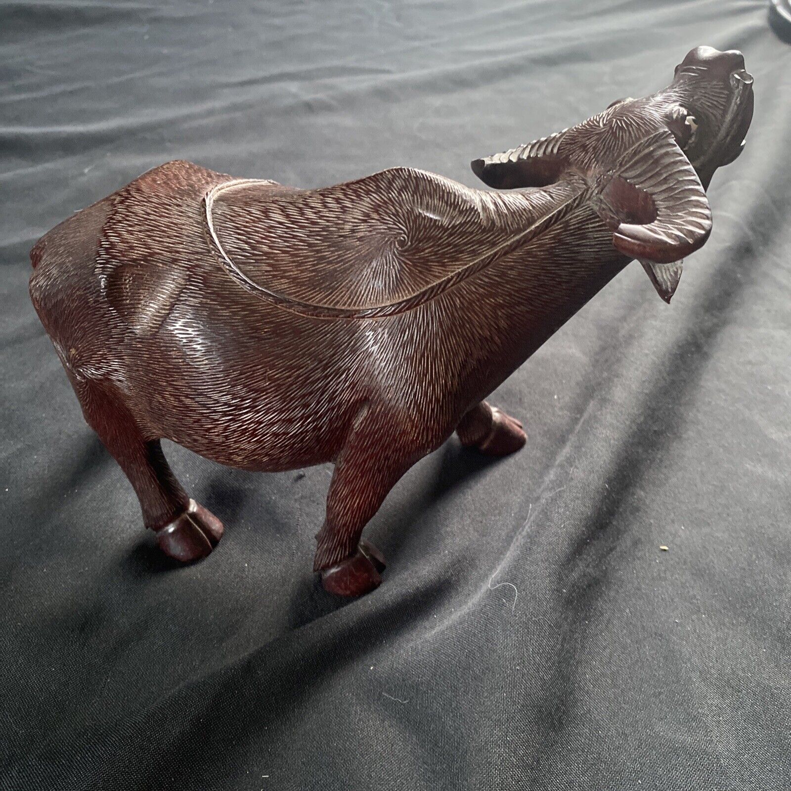 Late 19th century Chinese hardwood carved water buffalo or oxen Signed - (9404)