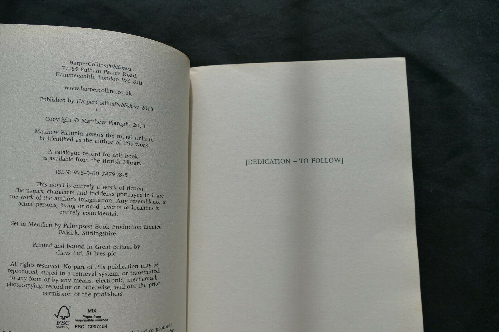 BOOK - ILLUMINATION - Matthew Plampin - UNCORRECTED PROOF COPY - (8724)