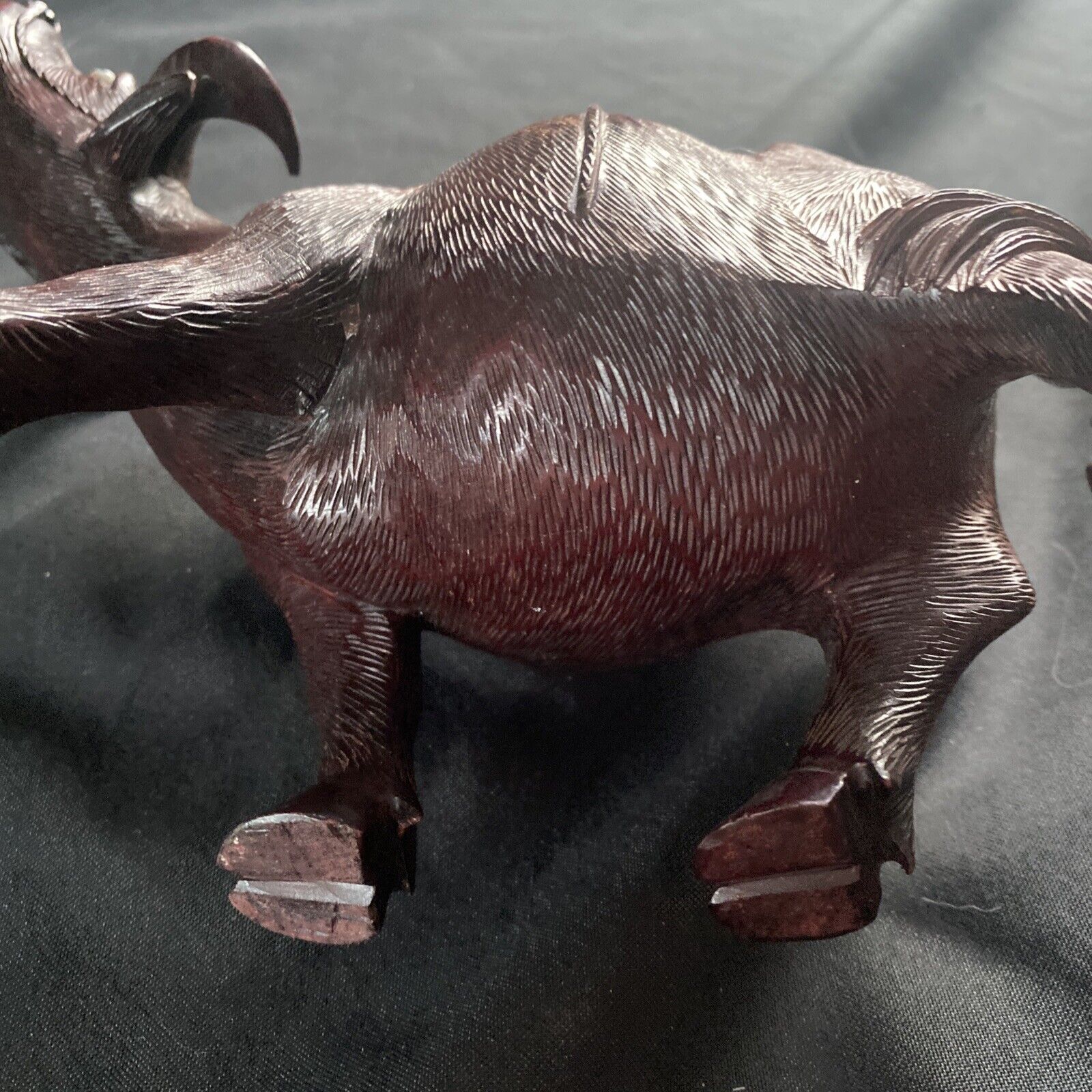 Late 19th century Chinese hardwood carved water buffalo or oxen Signed - (9404)