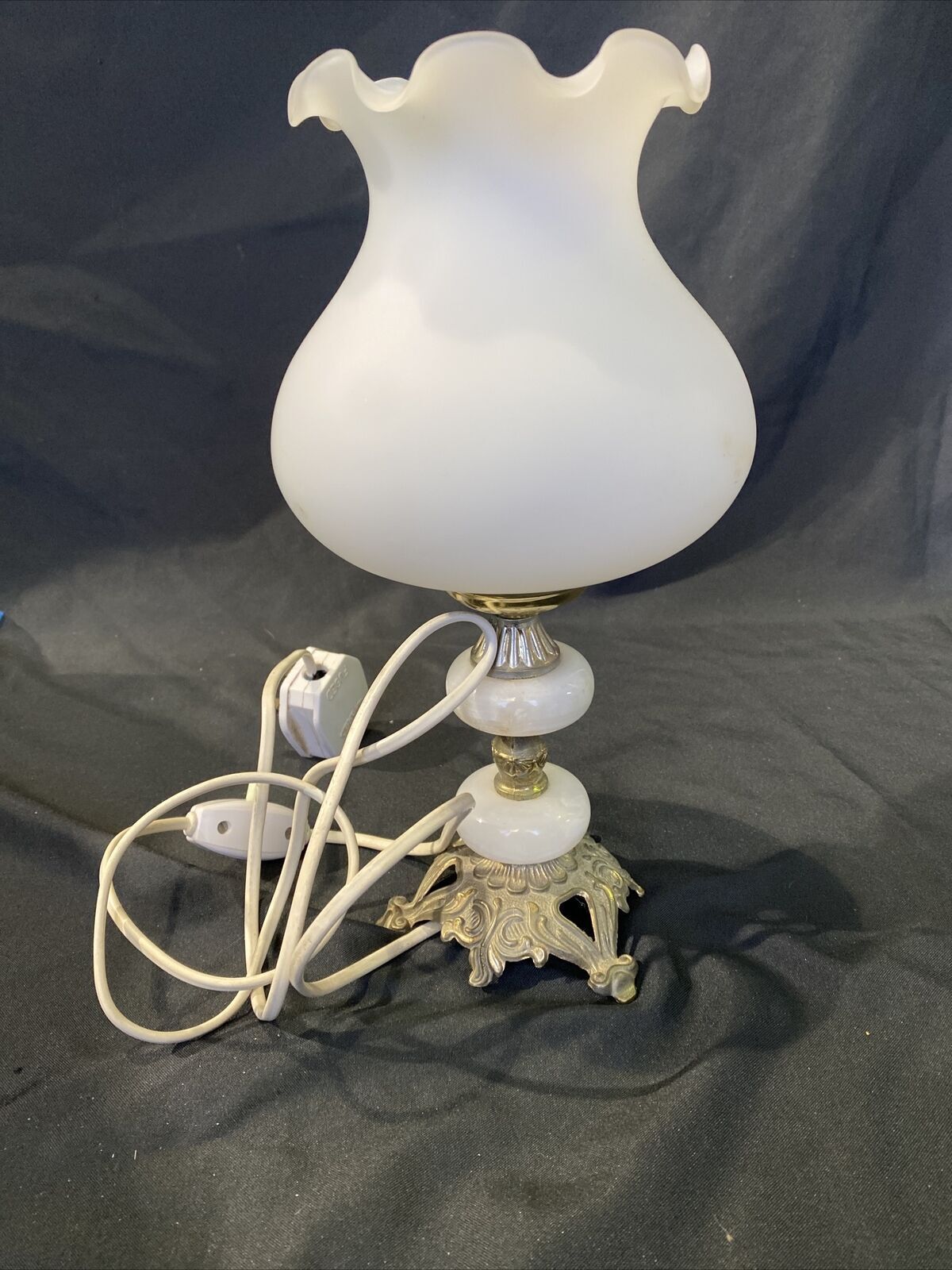 LAMP 1990's Brass and Onyx with Glass shade 30cm high - (8478)
