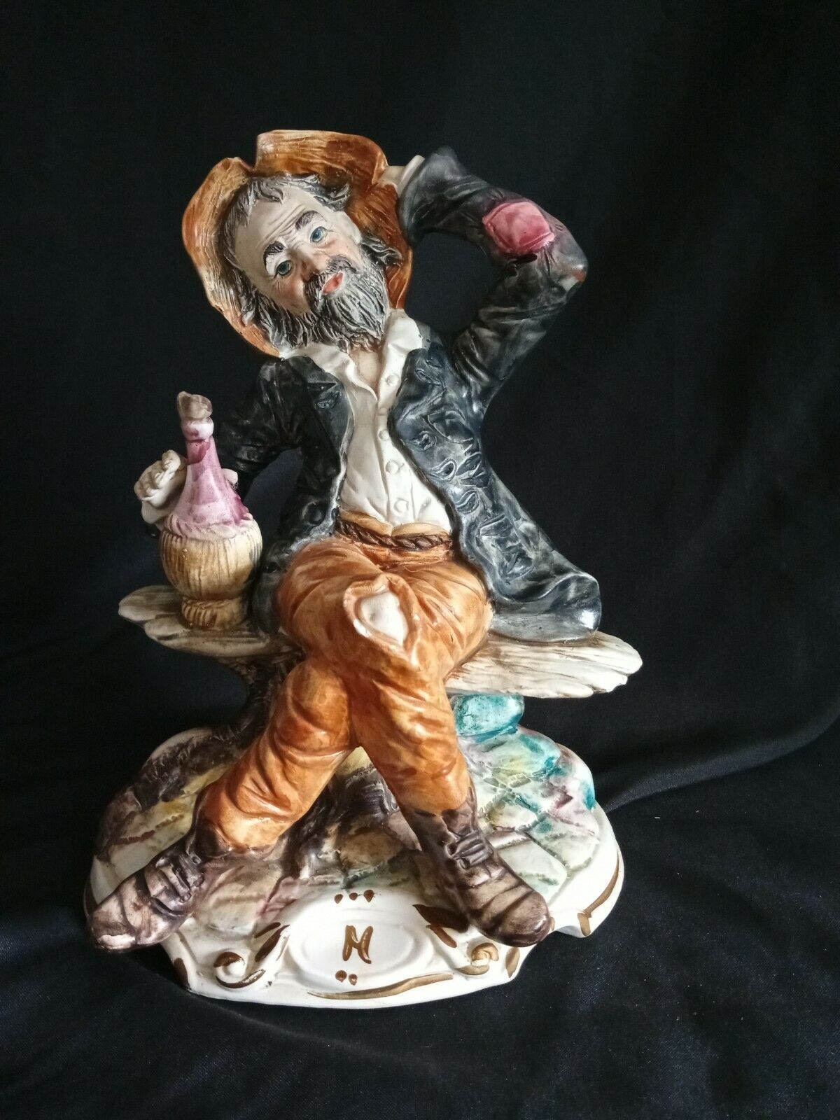 Capodimonte Figure Large Tramp On Bench 27cm Stamped Genuine - (7969)