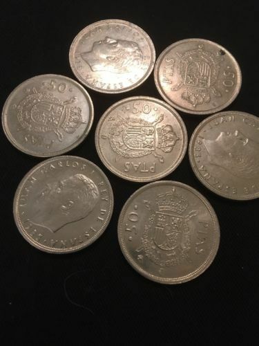 Spain Spanish 50 PTAS Coins x 7 - 1970's to 1980's - (2809)