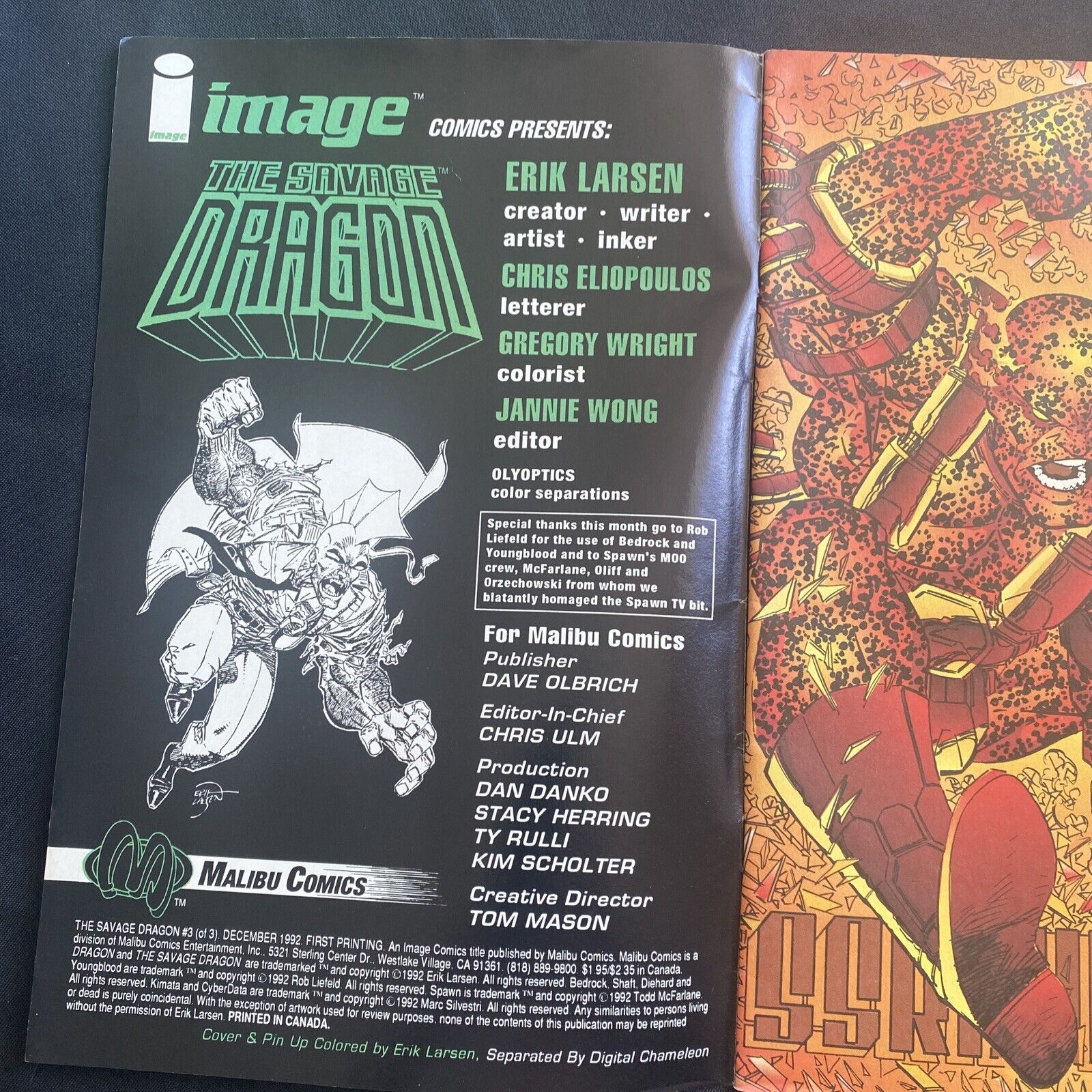 COMIC  - IMAGE Comics - THE SAVAGE DRAGON Dec 1992  #3 Erik Larson- (8758)