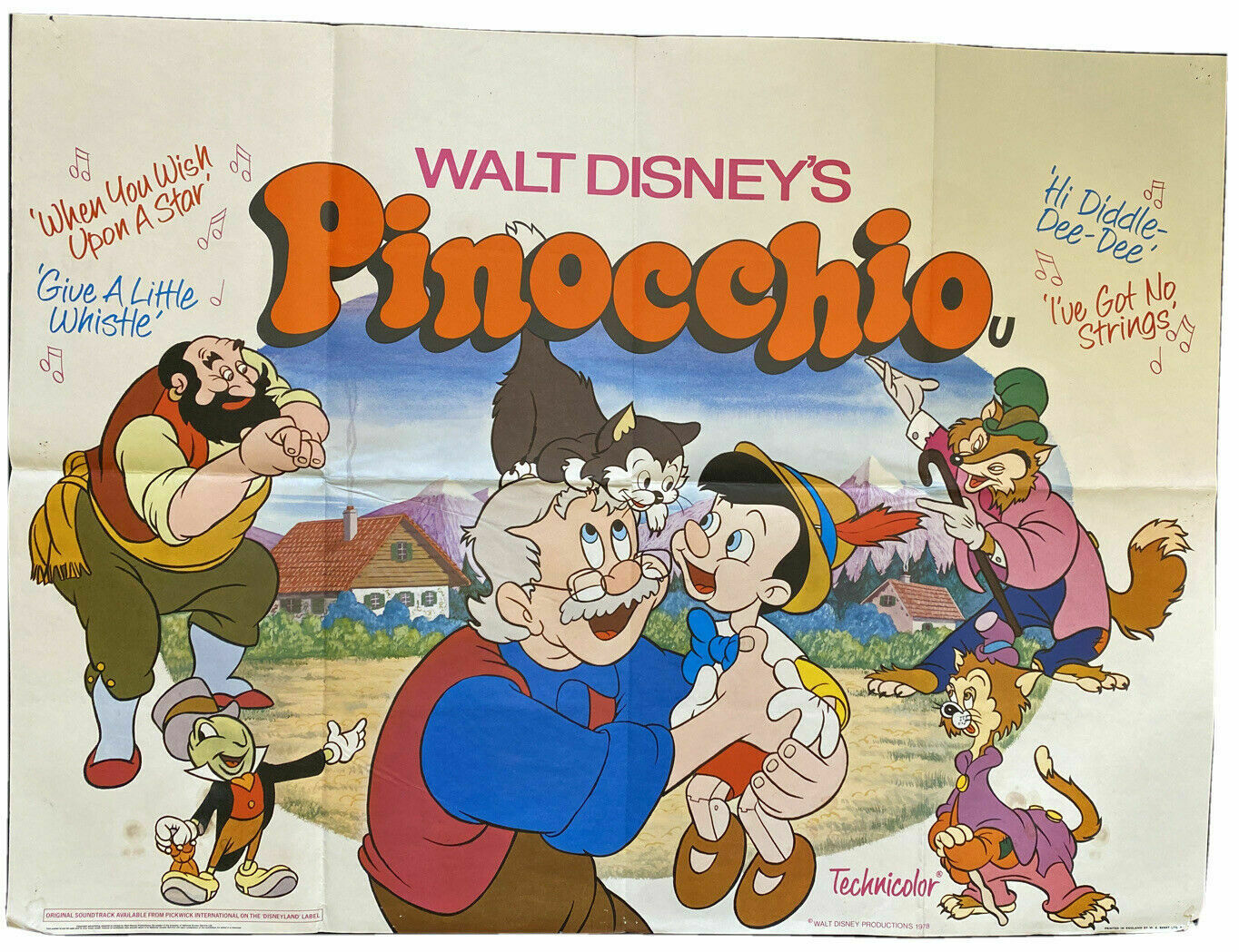 ORIGINAL UK QUAD POSTER - Disney's Pinocchio (1978 re-release) - (6566)