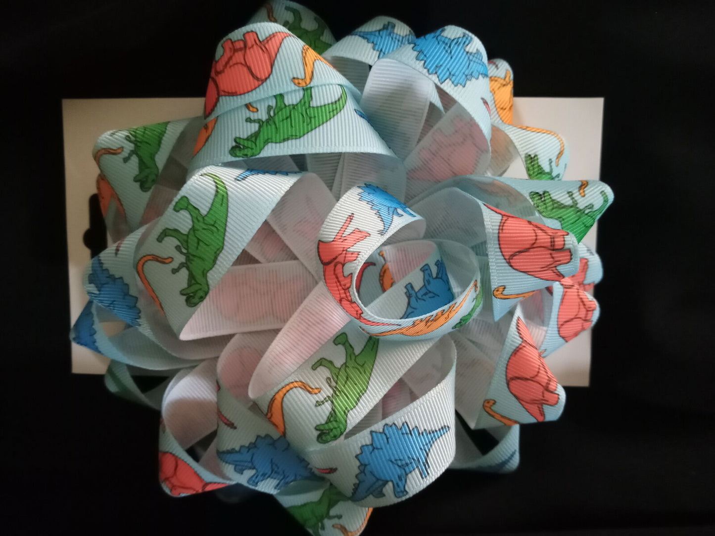 BOW Pre Made - Dinosaur Print quality Grosgrain Large 5" Bow - (5621)