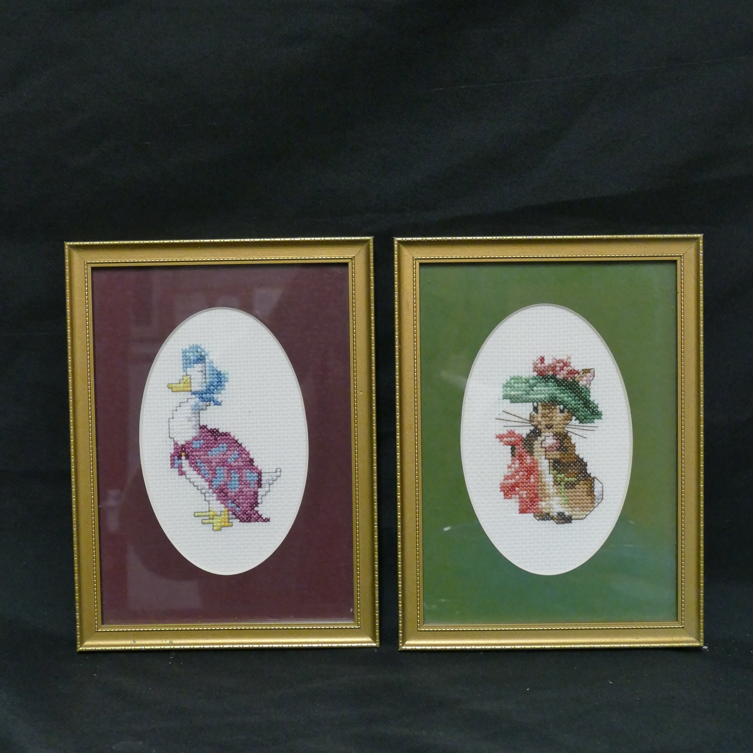 Framed Pictures x 2 - Beatrix Potter Pair cross stitch by V. Howden - (9236)