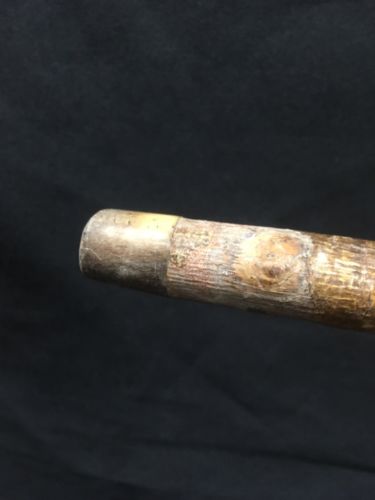 Antique Victorian Wood Walking stick horn tip gold filled collar knob end -(6619