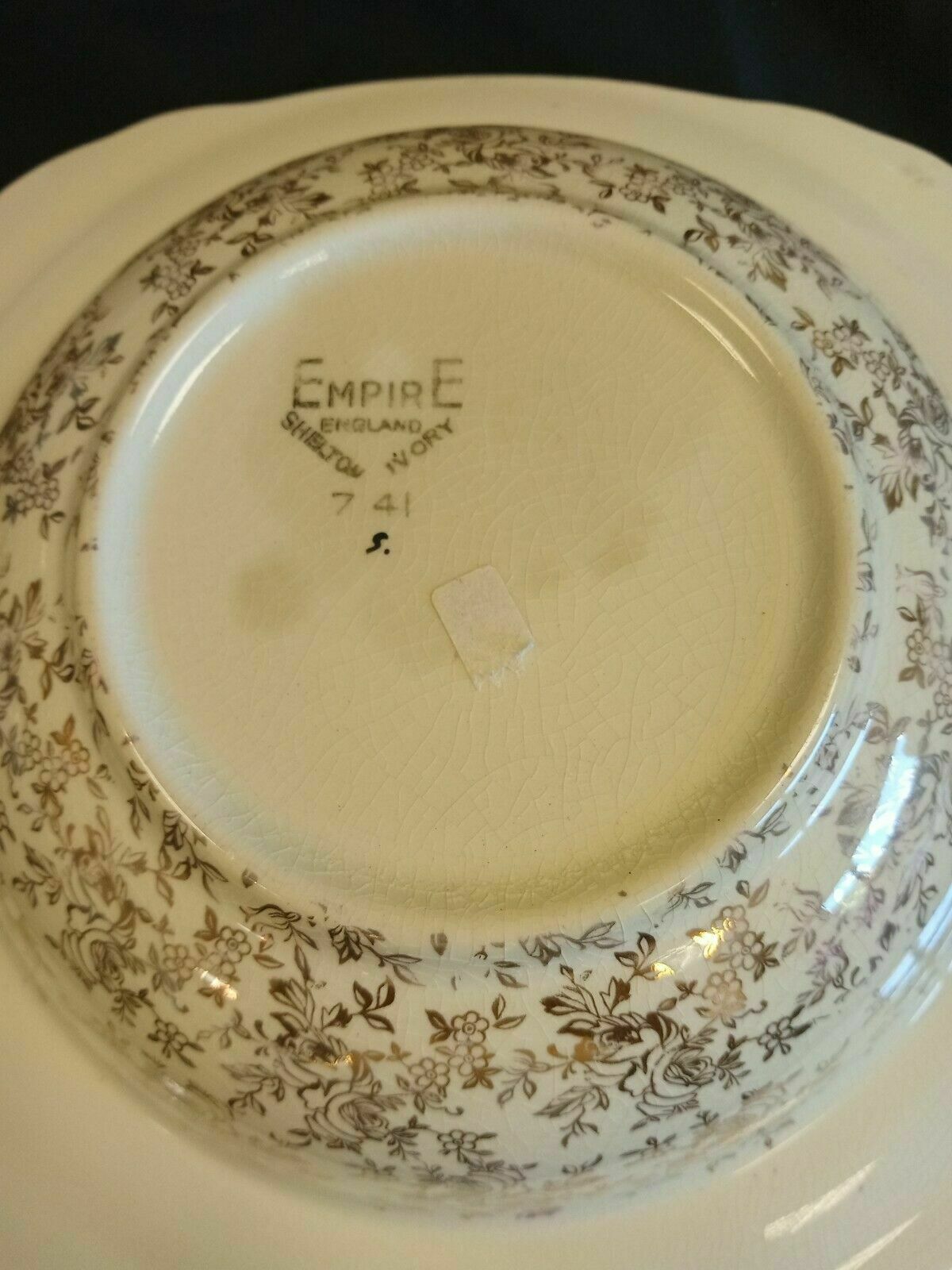 Empire Shelton Ivory large square bowl Gold Gilt & yellow Lady 23cm - (7898)