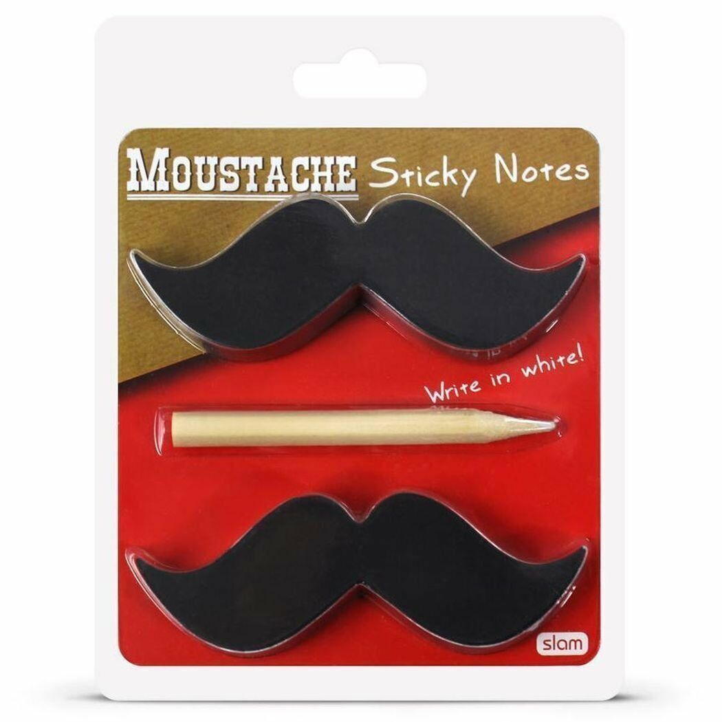 Moustache Sticky Notes 2 x 100 with White Pencil Novelty Stationery