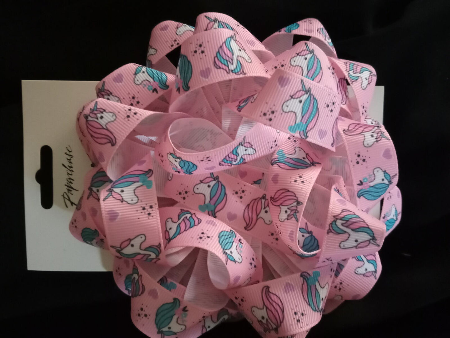 BOW Pre Made - Unicorn Print quality Grosgrain large 5" Bow - (5614)