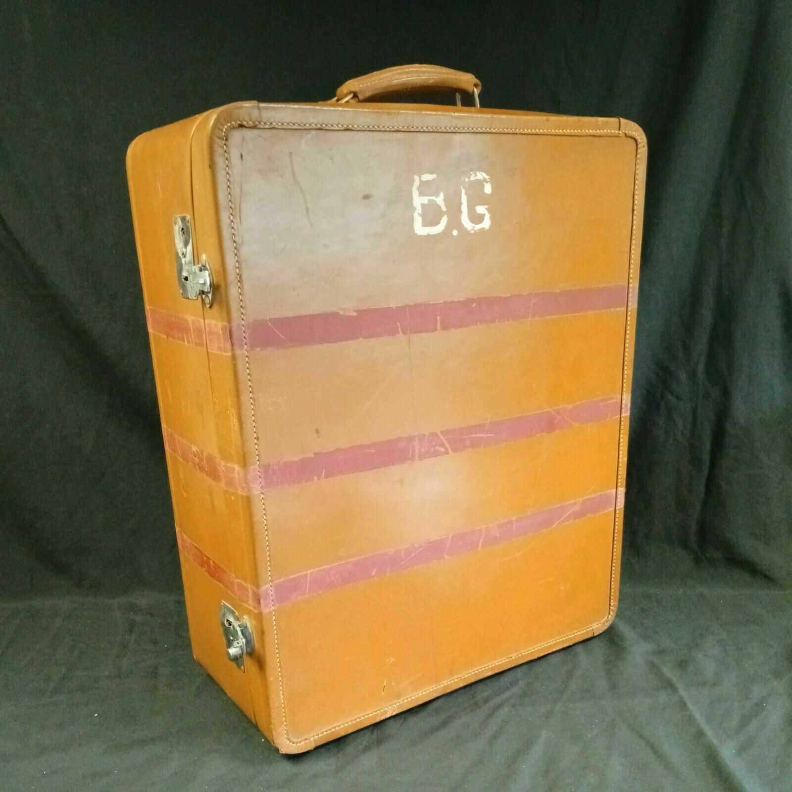 Leather Suitcase Antique Crescent Wardro Solid Case - (7983)