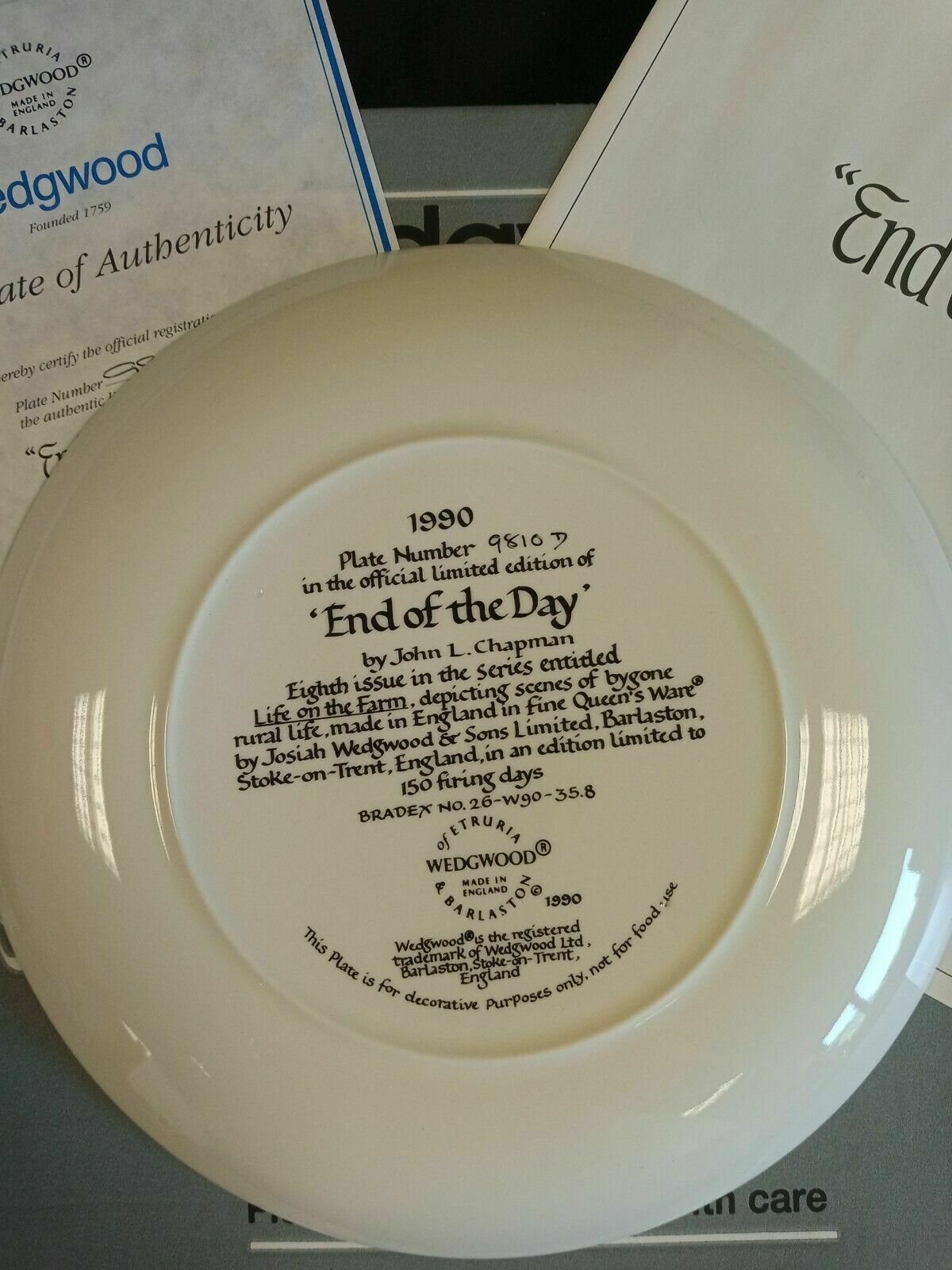 Wedgwood Queensware Collectors Boxed Plate Lim. Ed. 1989 End of The Day (7882)