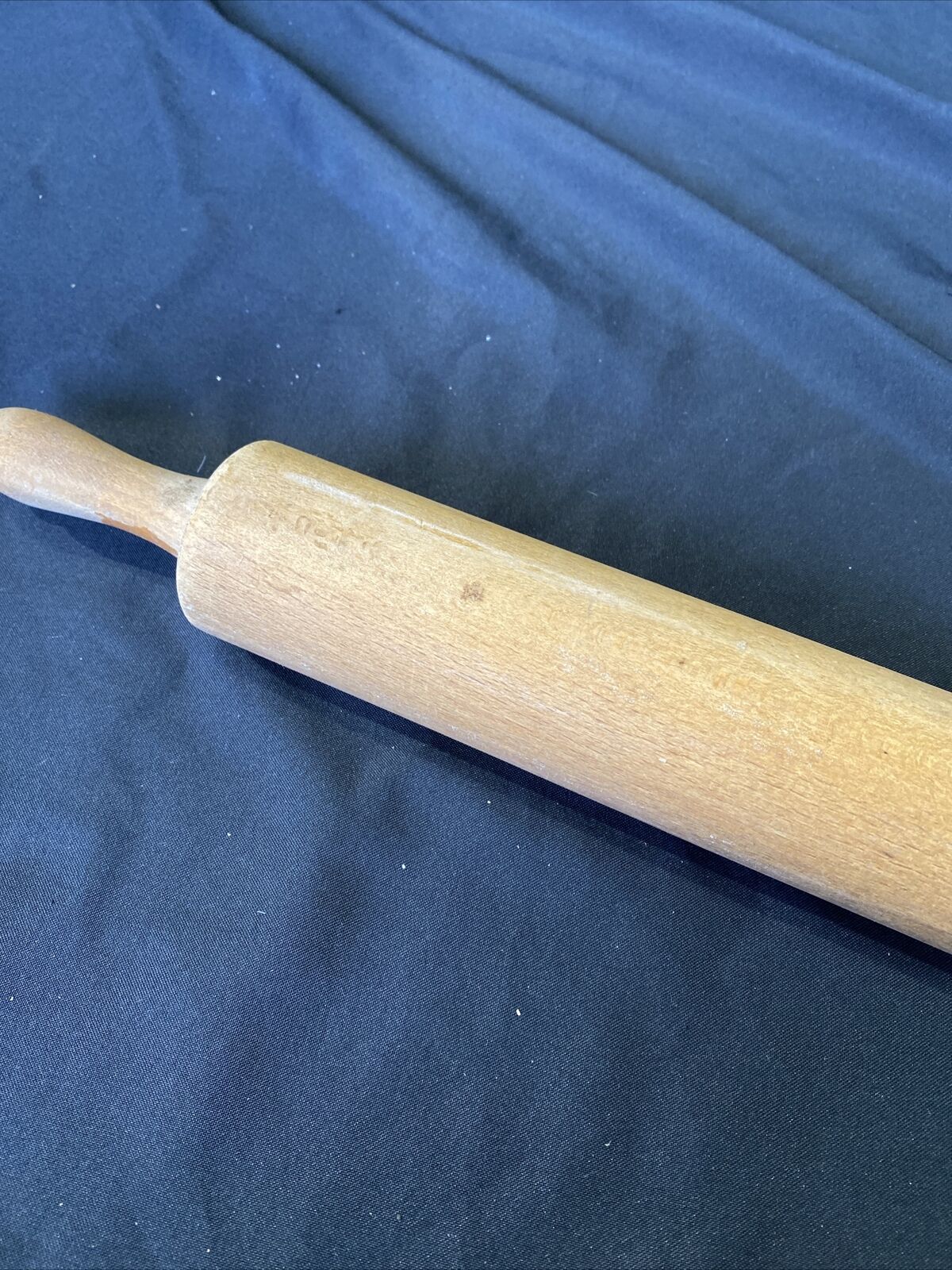 Antique Solid Wooden Rolling Pin 9" barrel 17" total turning handles - (8444)