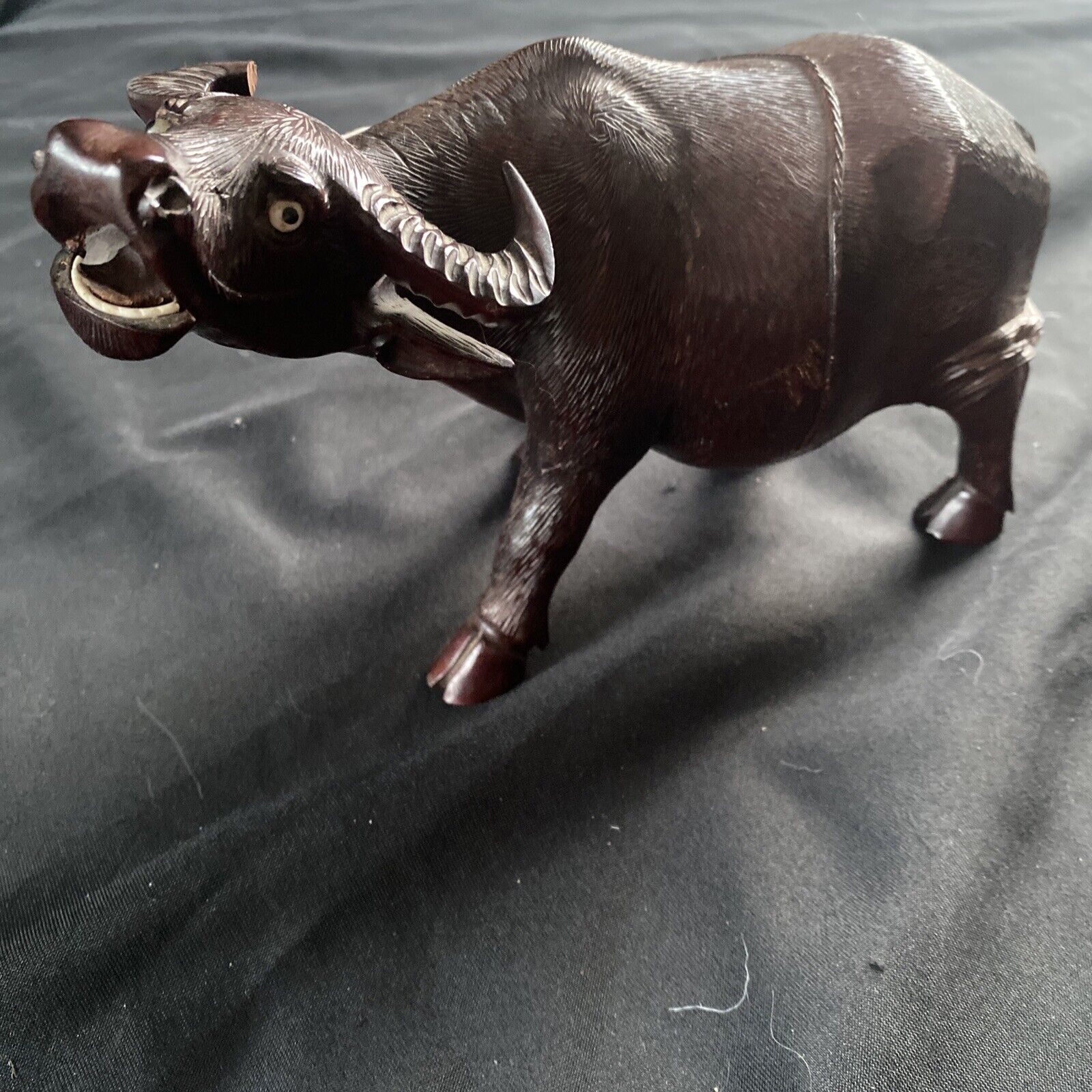 Late 19th century Chinese hardwood carved water buffalo or oxen Signed - (9404)