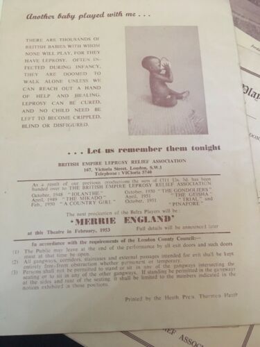 Belra Players King George's Hall Theatre Programmes x 9 1953 in aid of Leprosy -(2947)