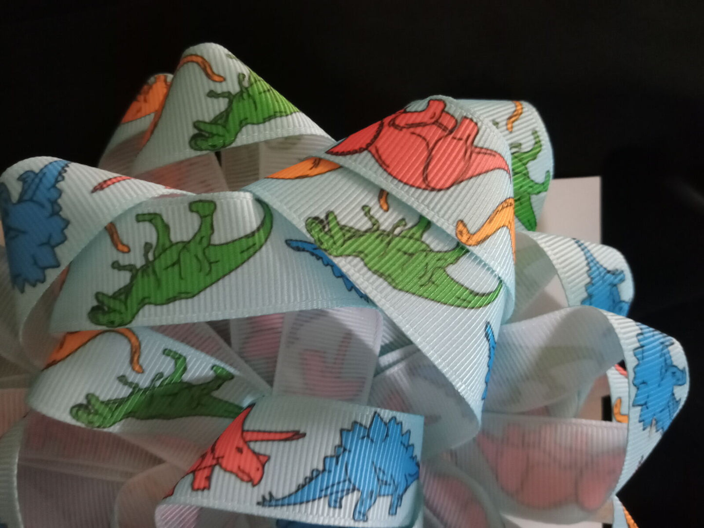 BOW Pre Made - Dinosaur Print quality Grosgrain Large 5" Bow - (5621)