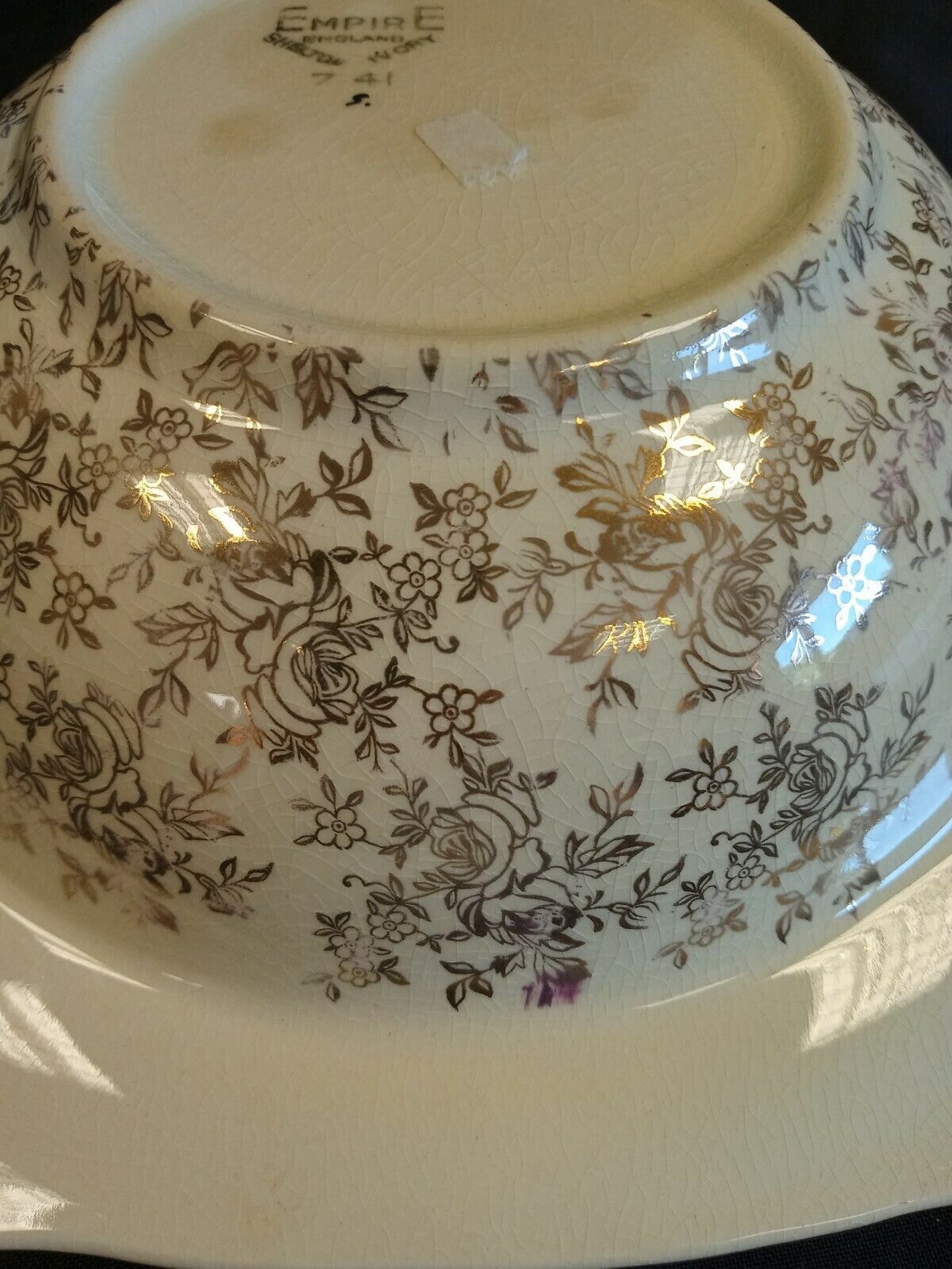 Empire Shelton Ivory large square bowl Gold Gilt & yellow Lady 23cm - (7898)