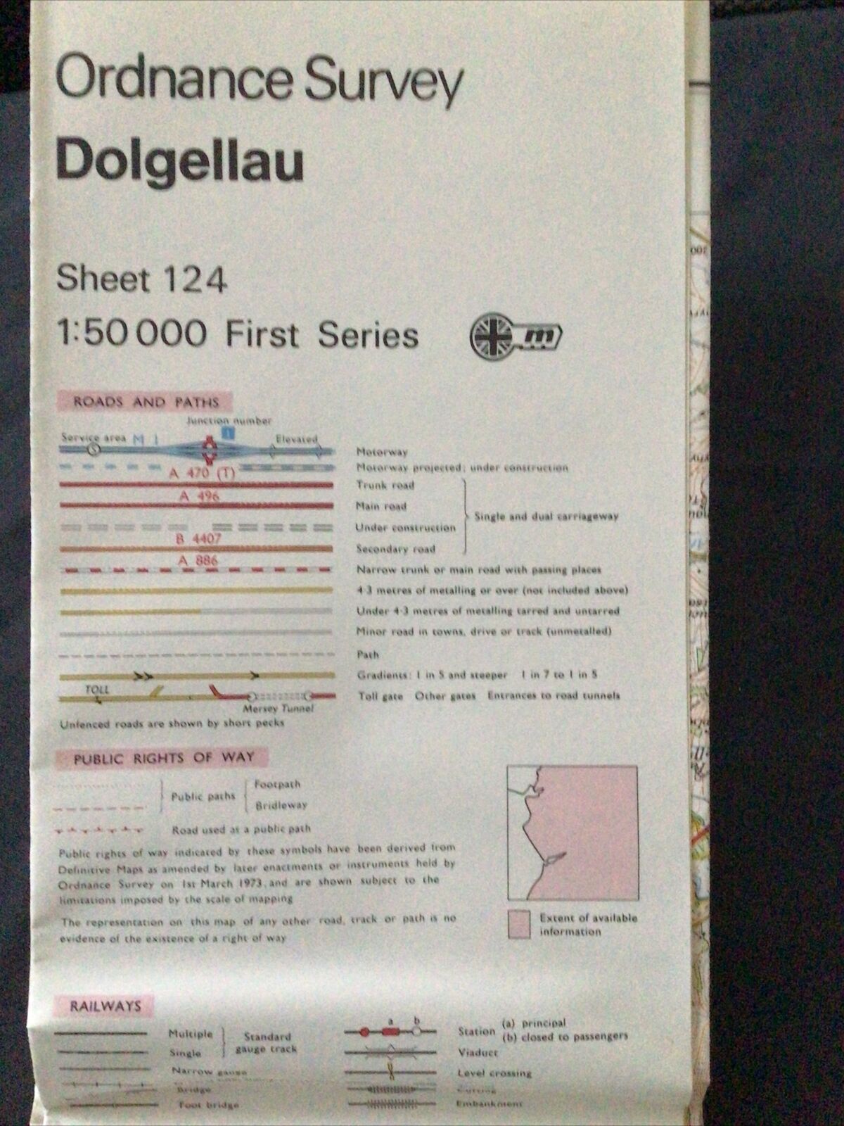 MAP - Ordnance Survey 1:50 1st Series 1974 -Dolgellau #124 - (8709)