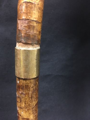 Antique Victorian Wood Walking stick horn tip gold filled collar knob end -(6619