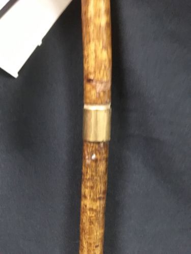 Antique Victorian Wood Walking stick horn tip gold filled collar knob end -(6619