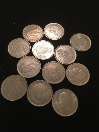 Spain Spanish 5 PTAS Pesetas Coins Juan Carlos x 12 - 1970's to 1980's - (2819)