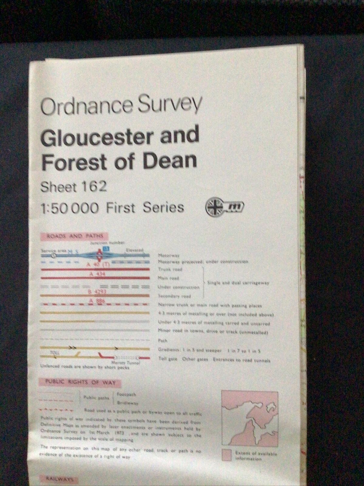 MAP - Ordnance Survey 1:50 1st Ser 1974 Gloucester & Forest of Dean #162 (8713