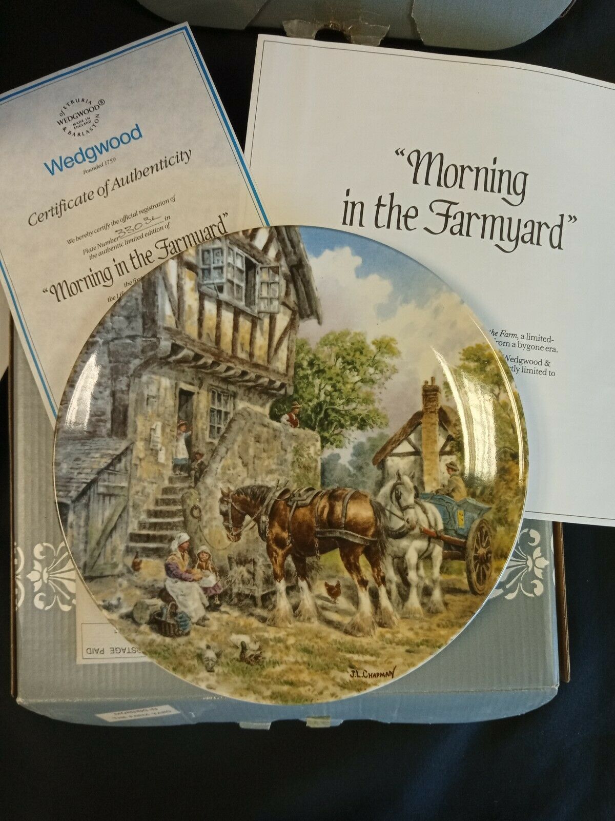Wedgwood Queensware Collectors Boxed Plate 1989 Morning In The Farm Yard (7883)