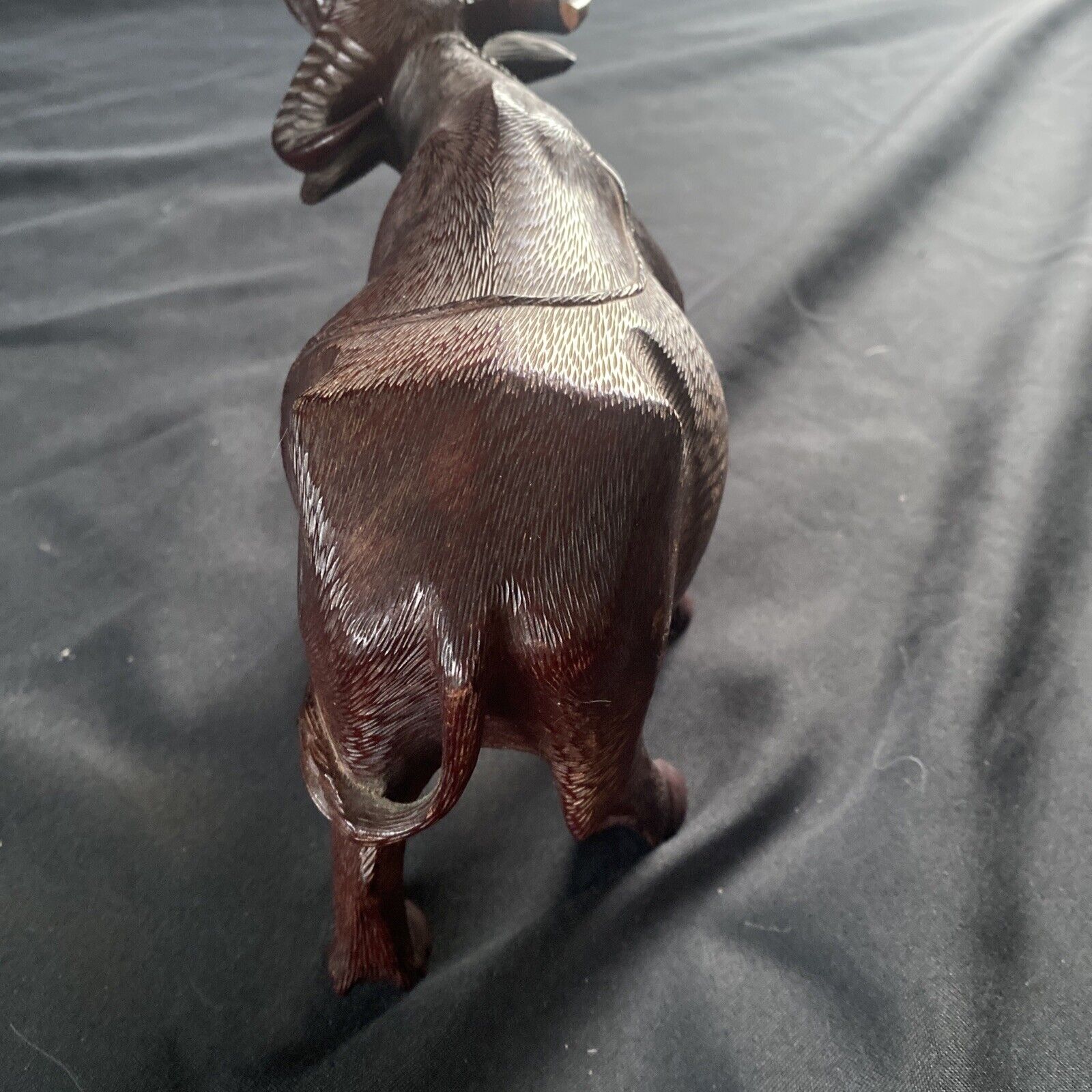 Late 19th century Chinese hardwood carved water buffalo or oxen Signed - (9404)