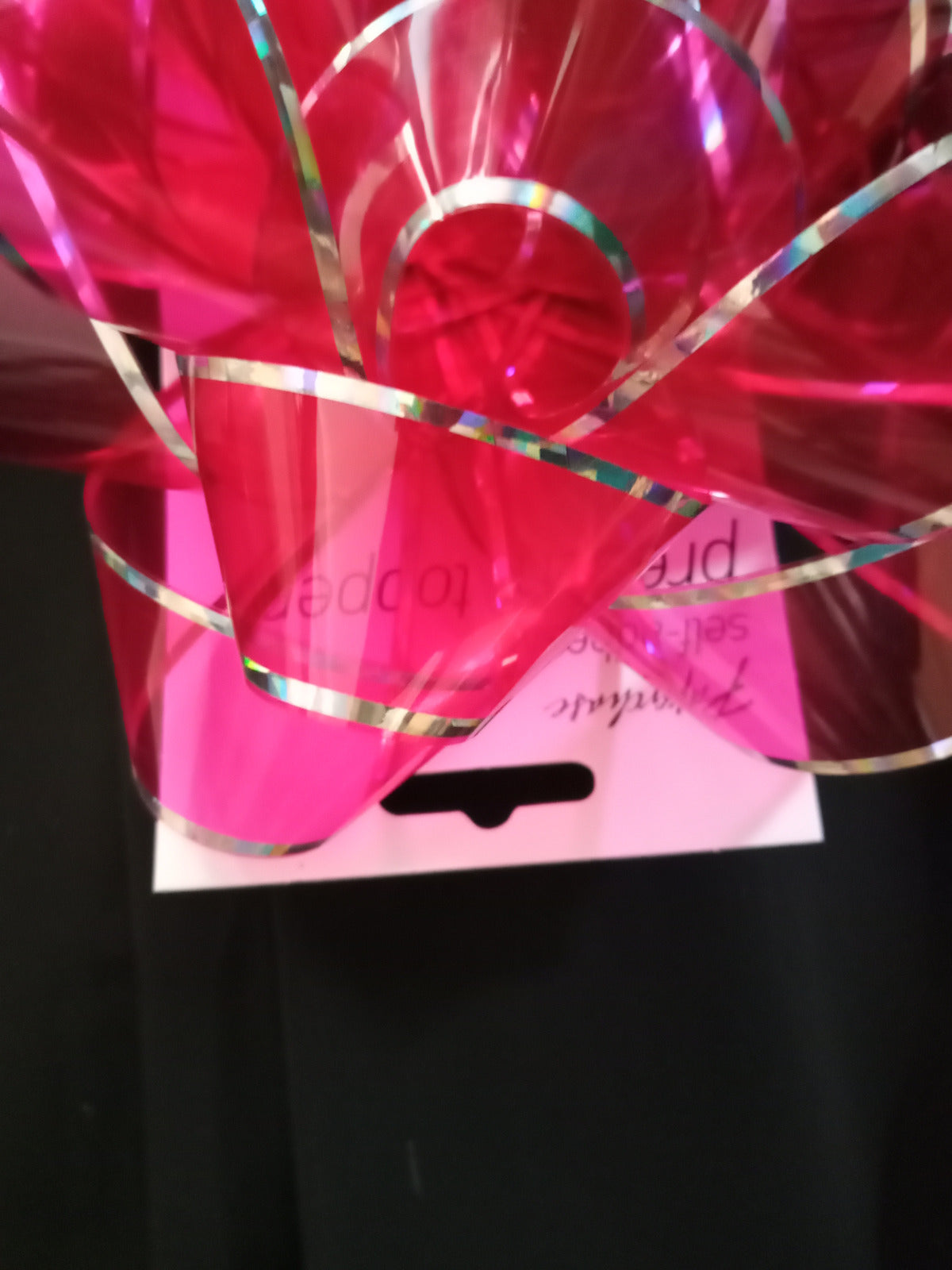 BOW Pre made - Clear Large Pink Bow Hologram Edge 5" - High Quality (0405)
