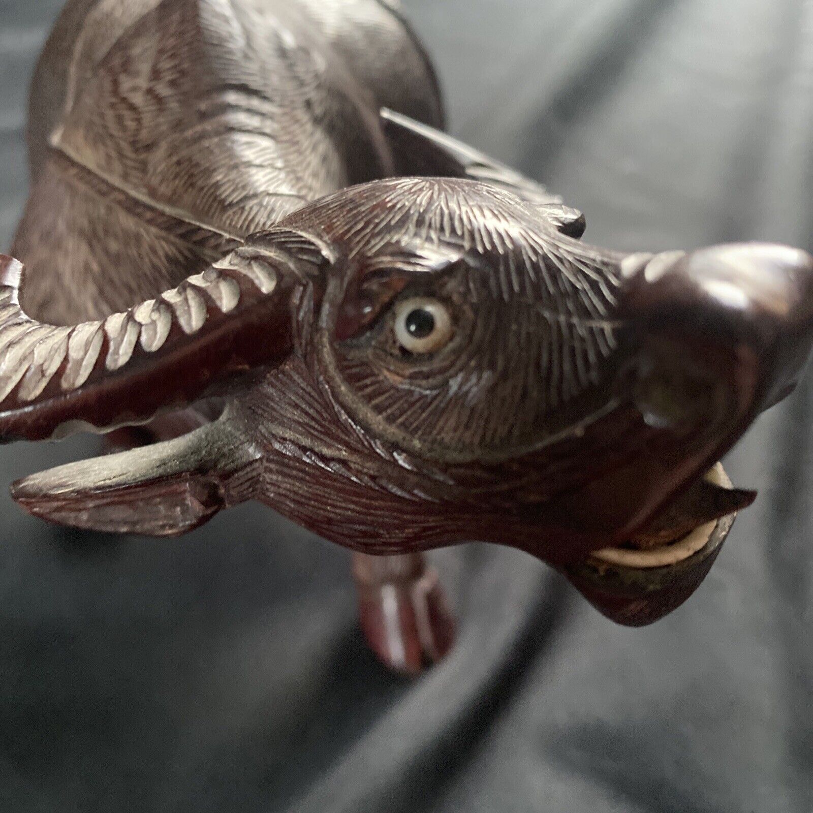 Late 19th century Chinese hardwood carved water buffalo or oxen Signed - (9404)