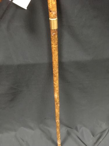 Antique Victorian Wood Walking stick horn tip gold filled collar knob end -(6619