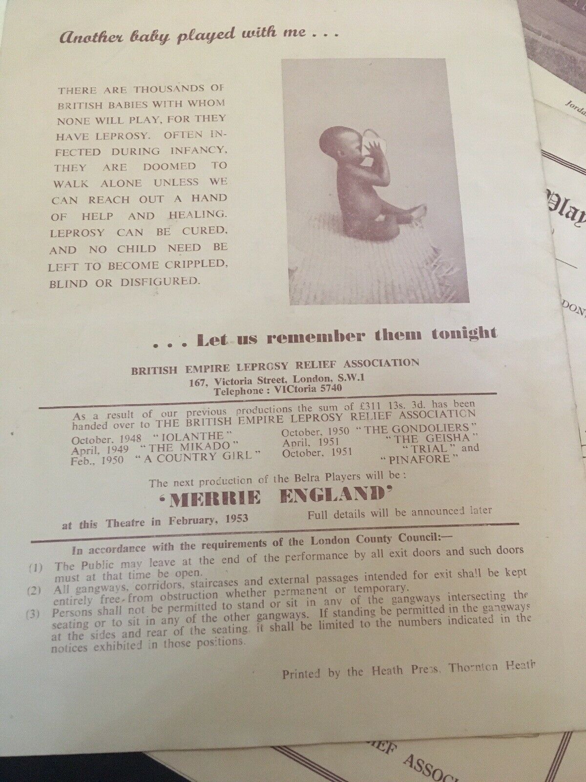 Belra Players King George's Hall Theatre Programmes x 9 1953 in aid of Leprosy -(2947)