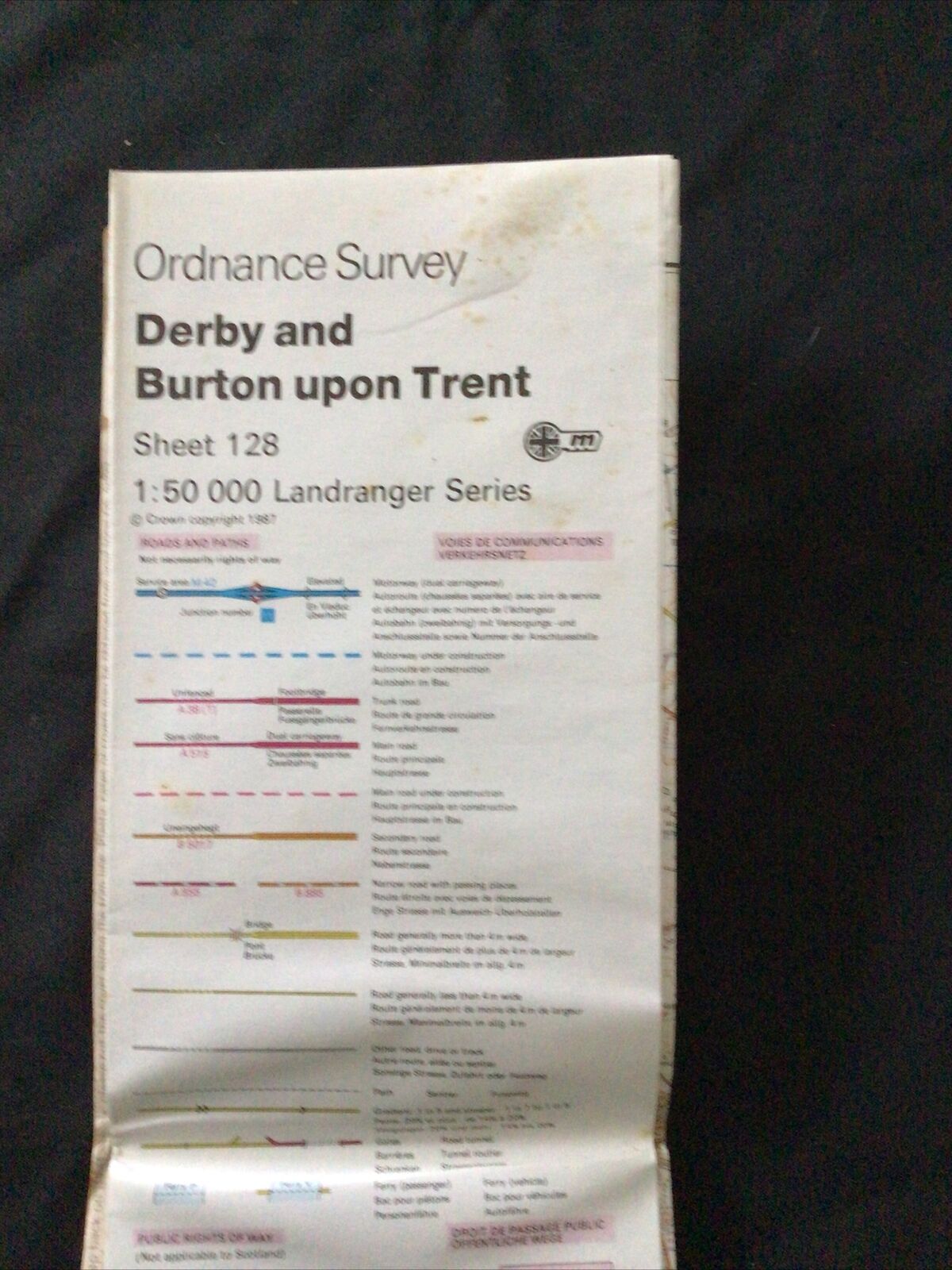 MAP - Ordnance Survey 2cm-1km '87 Landranger#128 Derby Burton upon Trent (8674
