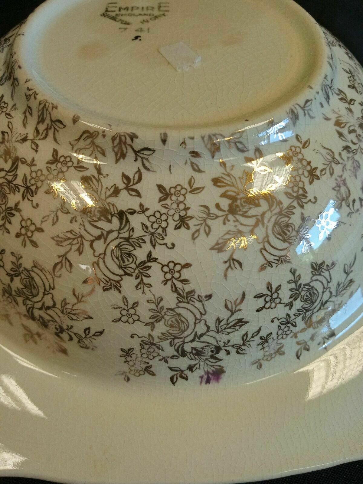 Empire Shelton Ivory large square bowl Gold Gilt & yellow Lady 23cm - (7898)