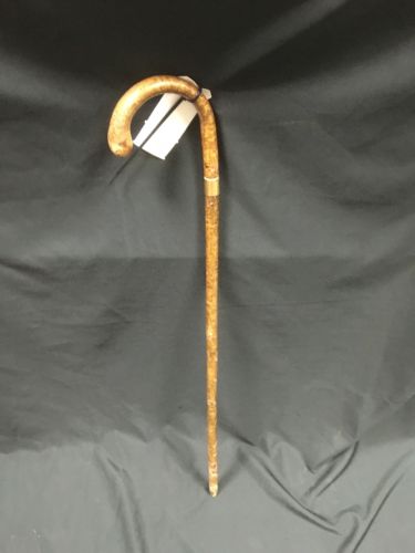 Antique Victorian Wood Walking stick horn tip gold filled collar knob end -(6619
