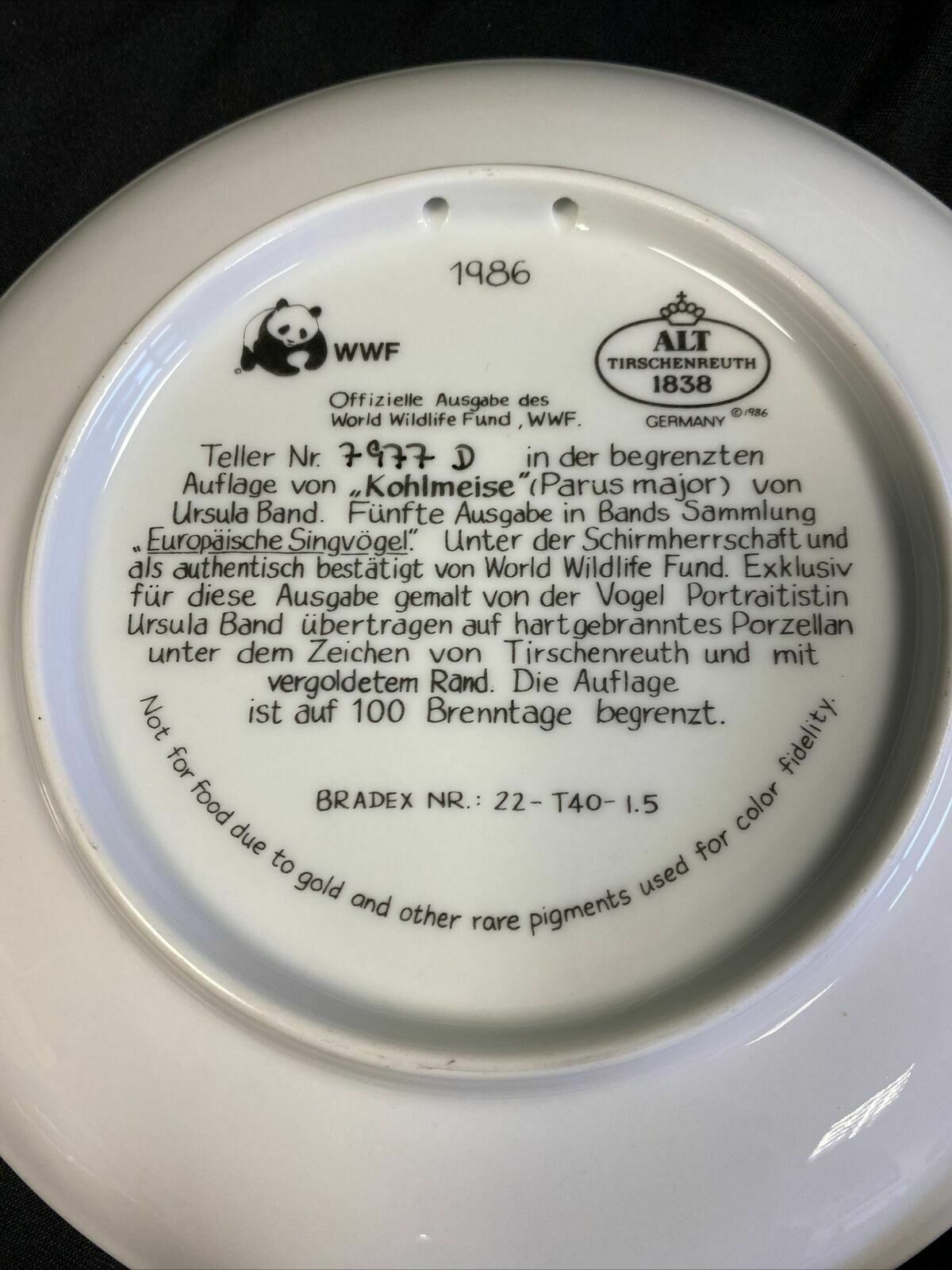 WWF Tirschenreuth Bands Songbirds Europe Plates x2 Bullfinch & Great Tit (7829