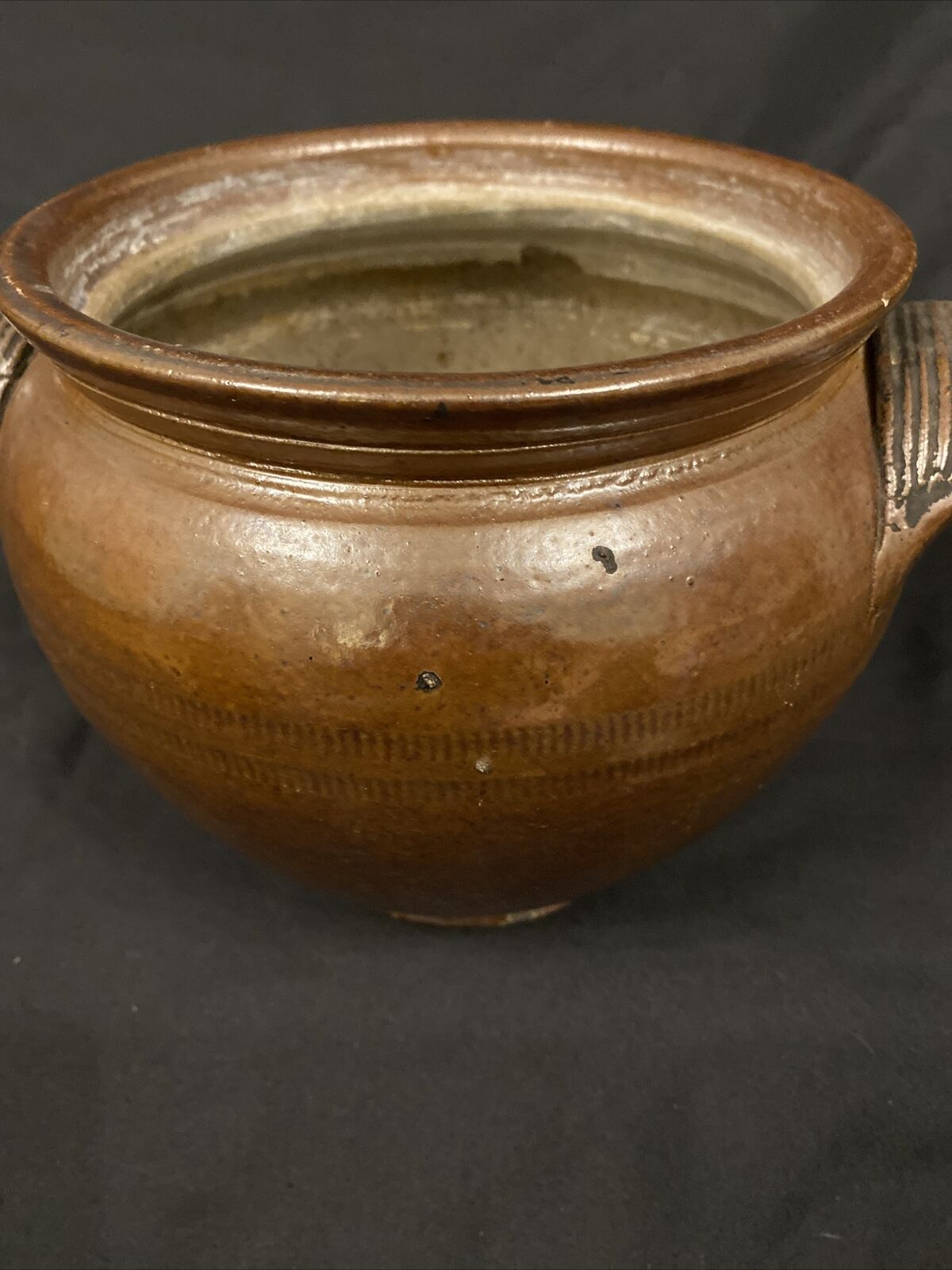 Antique Salt Glazed Brown Cook pot Handmade 18cm tall rare pot - (8560)