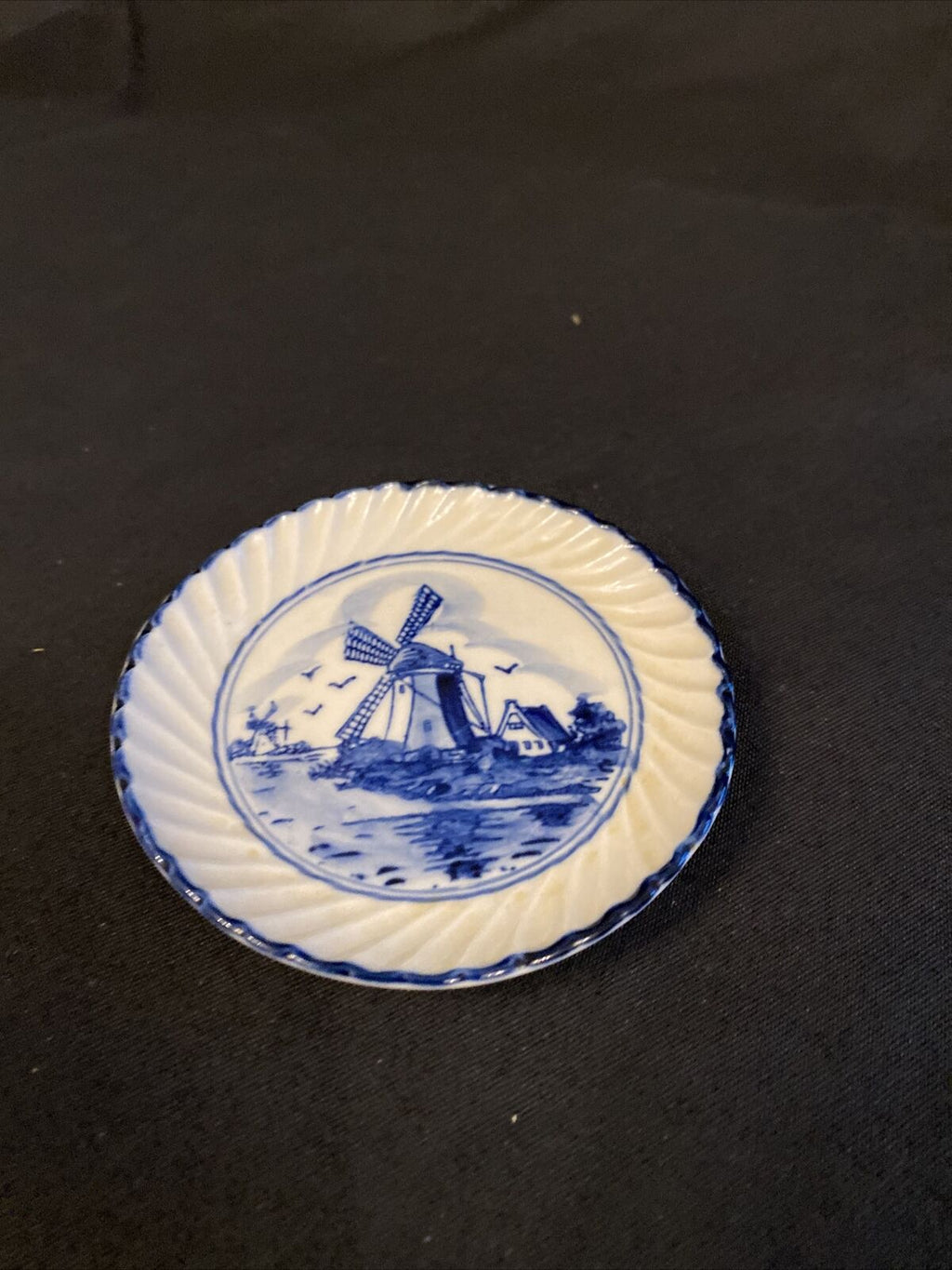 Vintage Holland Delfts Blue 167 Windmill Pin Dish Hand Painted Genuine - (8464)