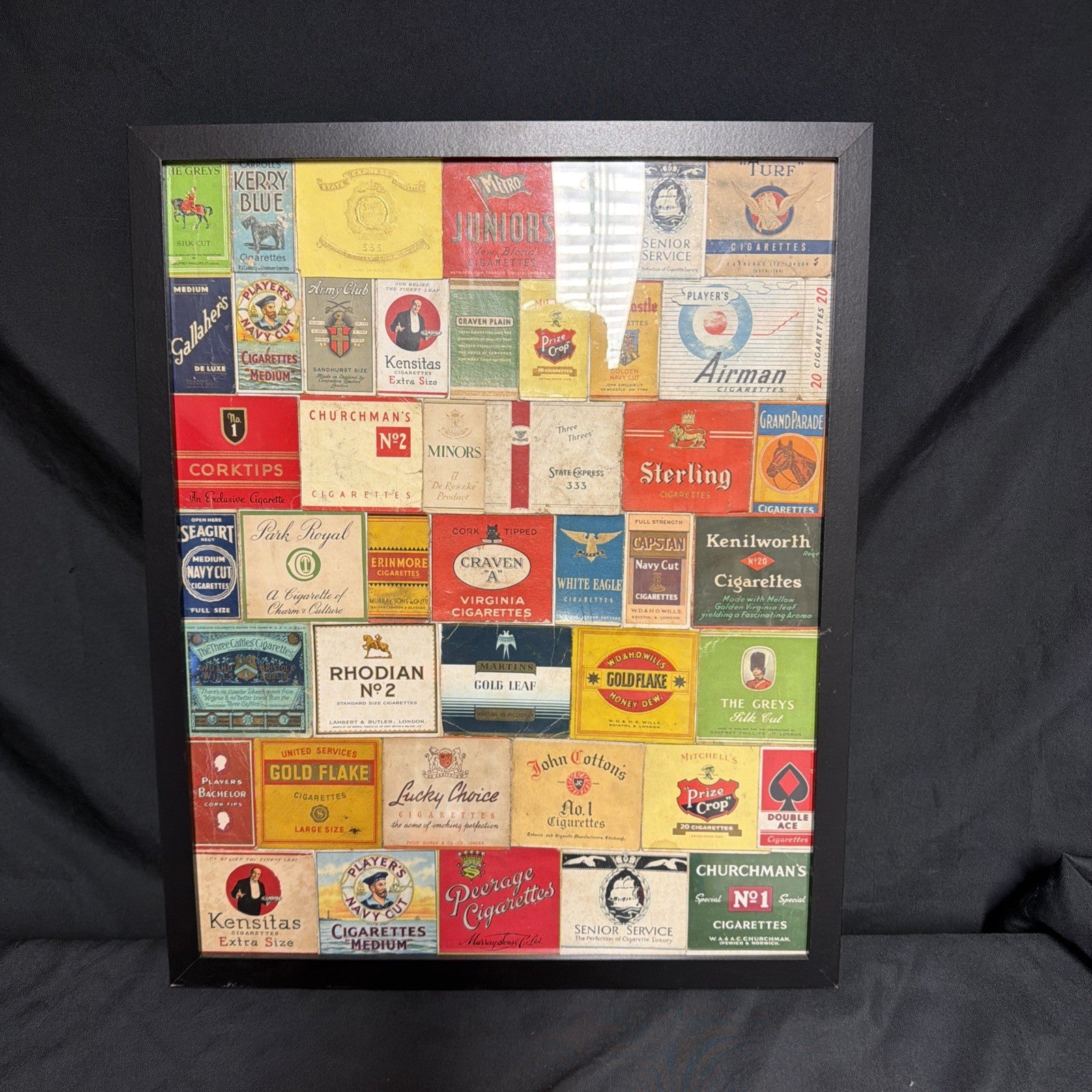 Vintage Original Cigarette Packet Fronts x44 in Framed Bar Wall Art  - (1973)
