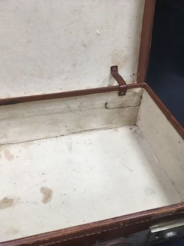 Antique Leather heavy suitcase - "AGANDCO" Locks - Automobilia Film Props -(2713