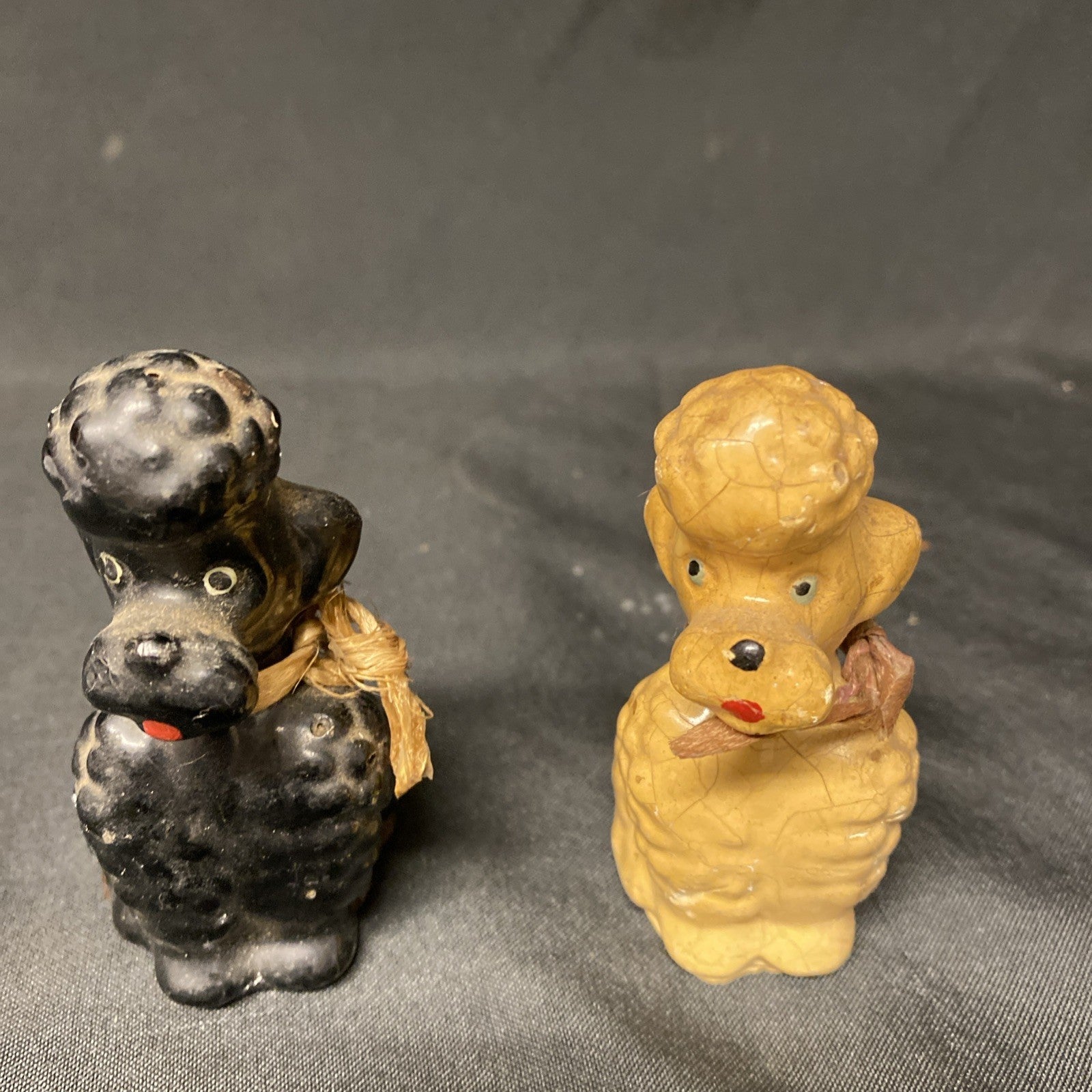 Vintage 1950's Chalkware Dogs / Poodles Pair Cream and Black - (1448)