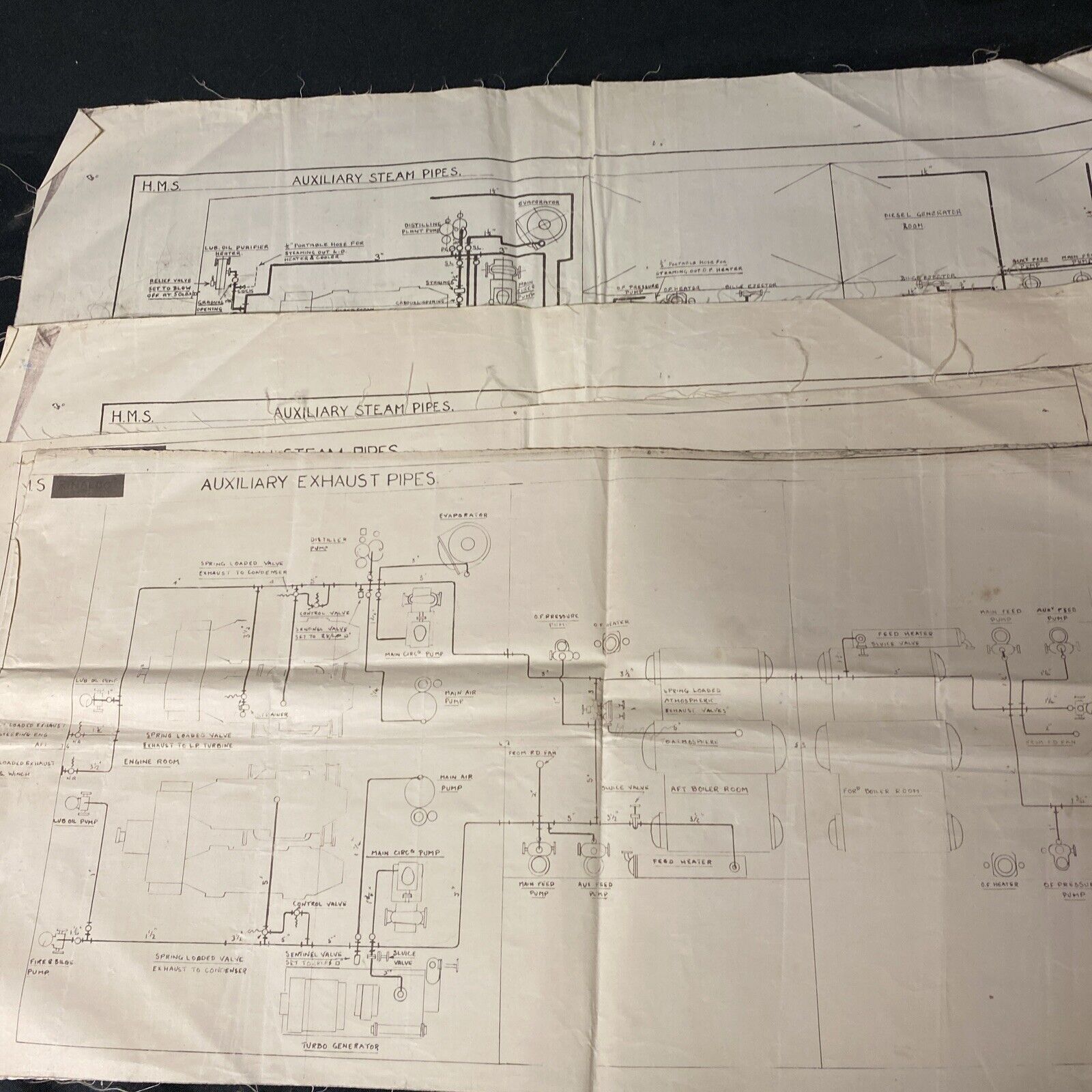 HMS RINALDO Water proof fabric Steam Pipes schematics diagrams (5436)